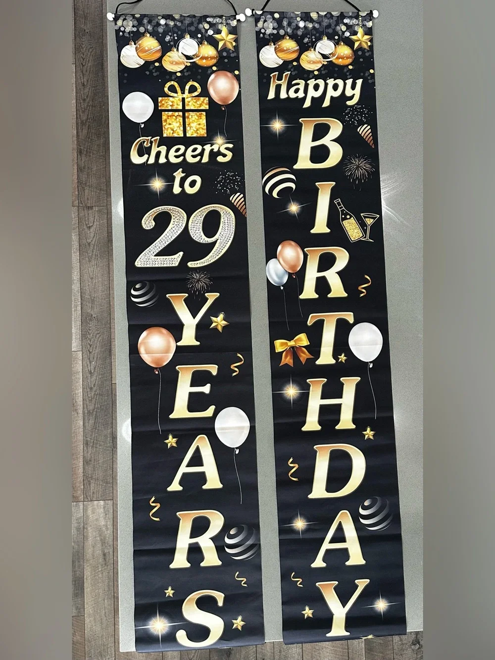 Happy Birthday Cheers to 29 Years Black Gold Yard Sign Door Banner 29th Birthday